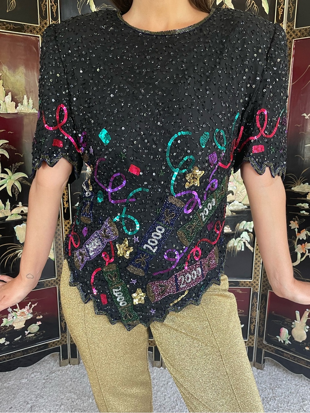 80s Laurence Kazar sequined party top